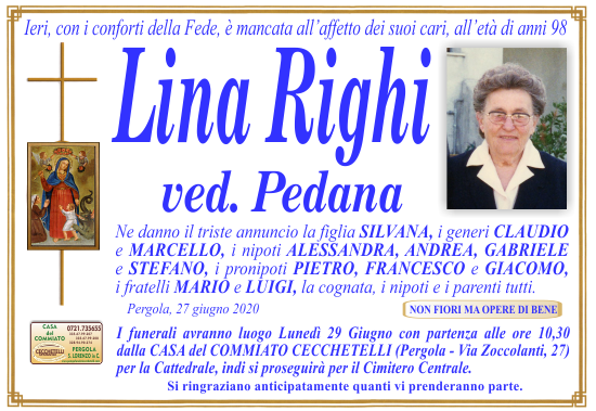 manifesto funebre di Righi Lina
