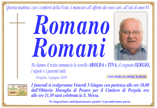 manifesto funebre di Romani Romano