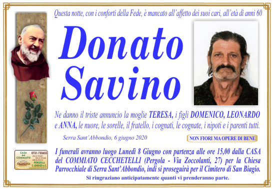 manifesto funebre di Savino Donato