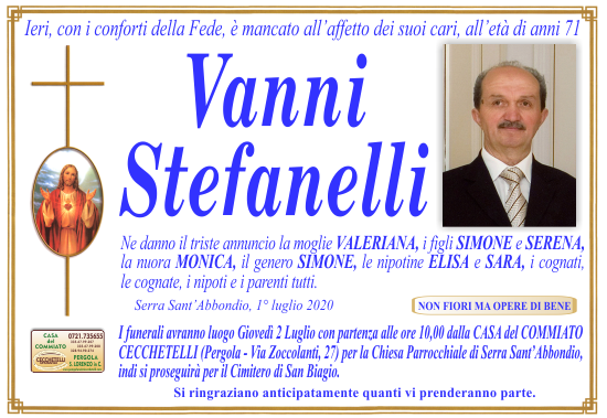 manifesto funebre di Stefanelli Vanni