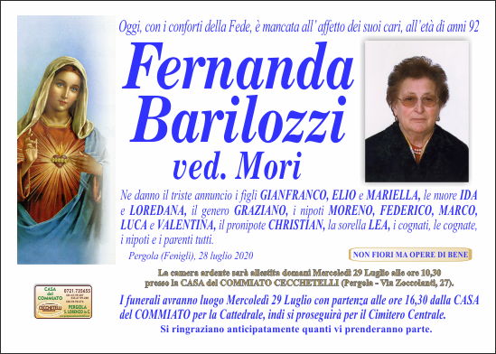 manifesto funebre di Barilozzi Fernanda