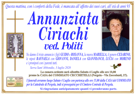 manifesto funebre di Ciriachi Annunziata
