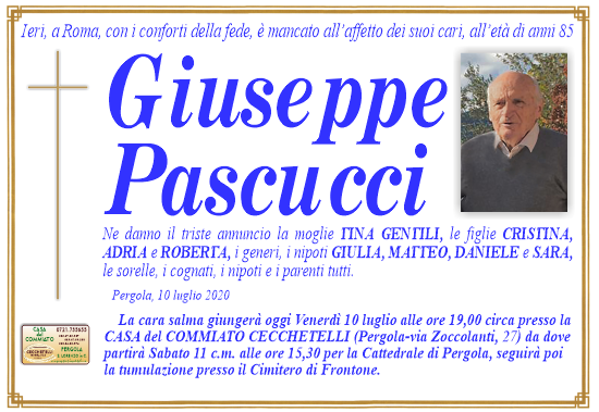 manifesto funebre di Pascucci Giuseppe