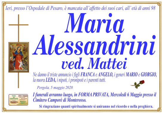 manifesto funebre di Alessandrini Maria