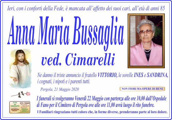 manifesto funebre di Bussaglia Anna Maria