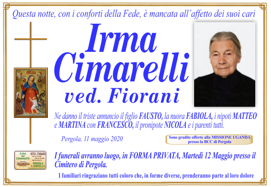 manifesto funebre di Cimarelli Irma