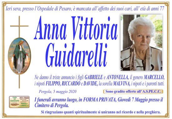 manifesto funebre di Guidarelli Anna Vittoria