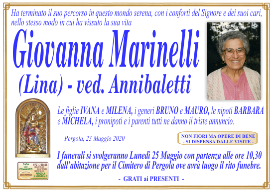 manifesto funebre di Marinelli Giovanna