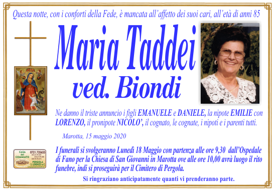 manifesto funebre di Taddei Maria