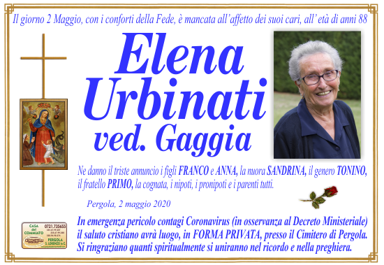 manifesto funebre di Urbinati Elena