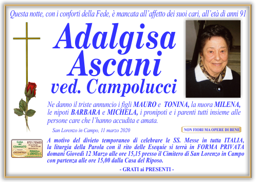 manifesto funebre di Ascani Adalgisa