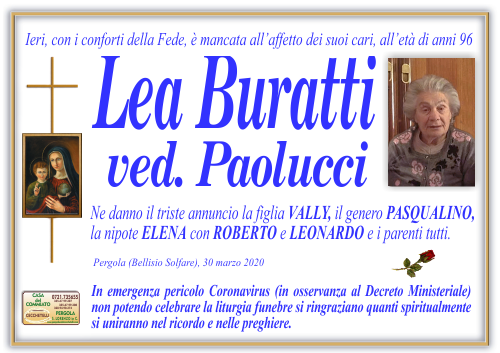 manifesto funebre di Buratti Lea