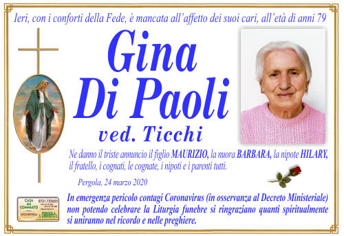 manifesto funebre di Di Paoli Gina