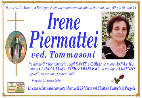manifesto funebre di Piermattei Irene