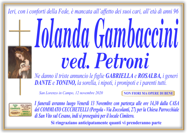 manifesto funebre di Gambaccini Iolanda