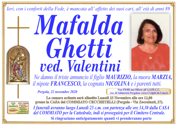 manifesto funebre di Ghetti Mafalda