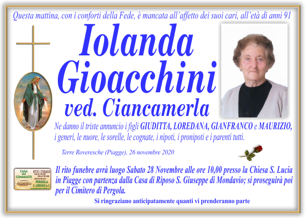 manifesto funebre di Gioacchini Iolanda