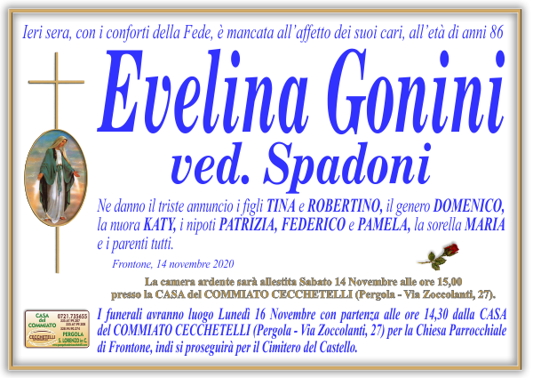 manifesto funebre di Gonini Evelina