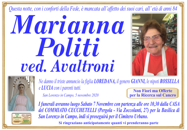 manifesto funebre di Politi Marianna