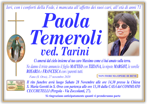 manifesto funebre di Temeroli Paola