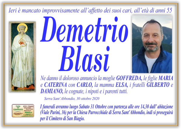manifesto funebre di Blasi Demetrio