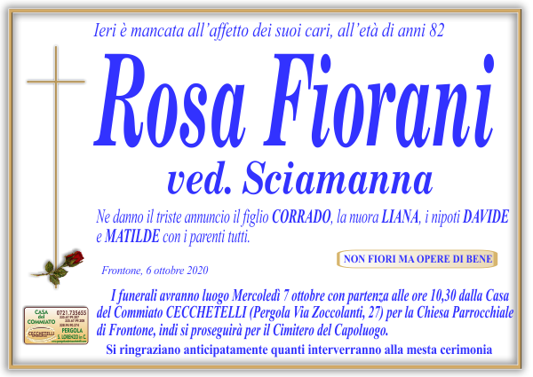 manifesto funebre di Fiorani Rosa