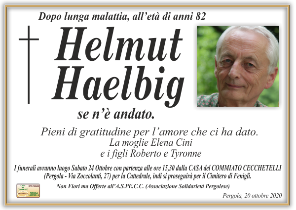 manifesto funebre di Haelbig Helmut