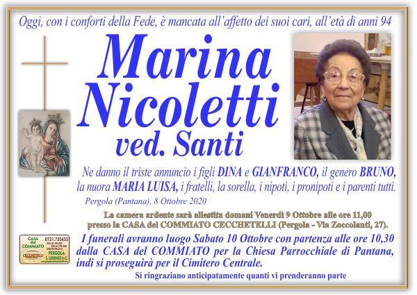 manifesto funebre di Nicoletti Marina
