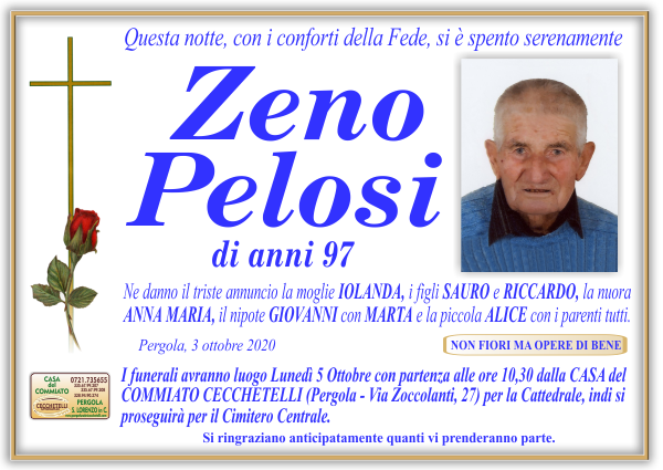 manifesto funebre di Pelosi Zeno