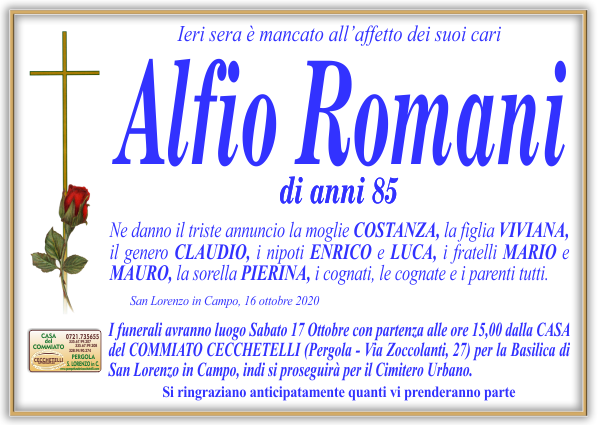 manifesto funebre di Romani Alfio