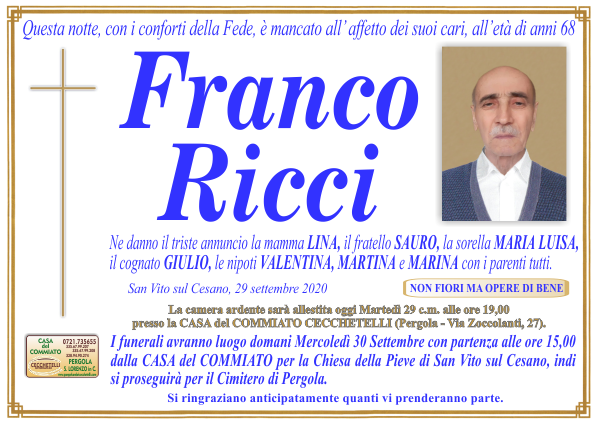 manifesto funebre di Ricci Franco