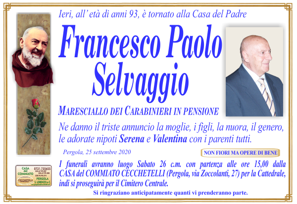 manifesto funebre di Selvaggio Francesco Paolo