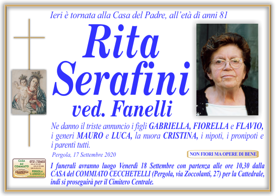 manifesto funebre di Serafini Rita