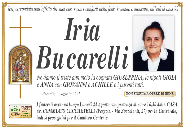 manifesto funebre di Bucarelli Iria