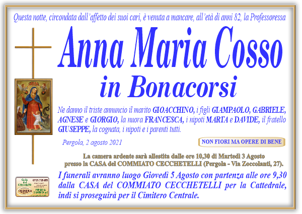 manifesto funebre di Cosso Anna Maria