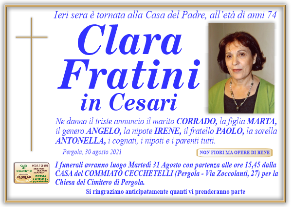 manifesto funebre di Fratini Clara