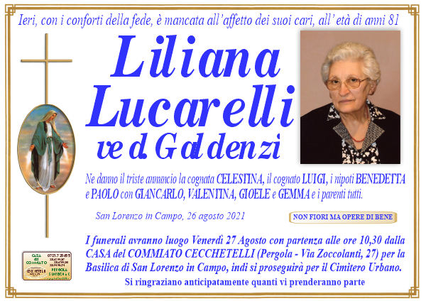manifesto funebre di Lucarelli Liliana
