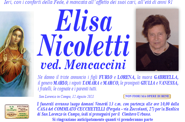 manifesto funebre di Nicoletti Elisa