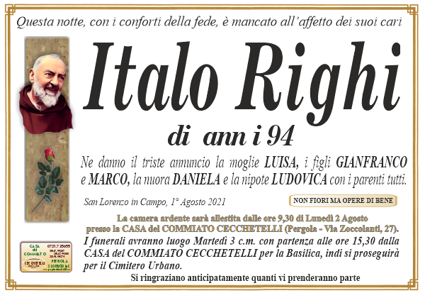 manifesto funebre di Righi Italo