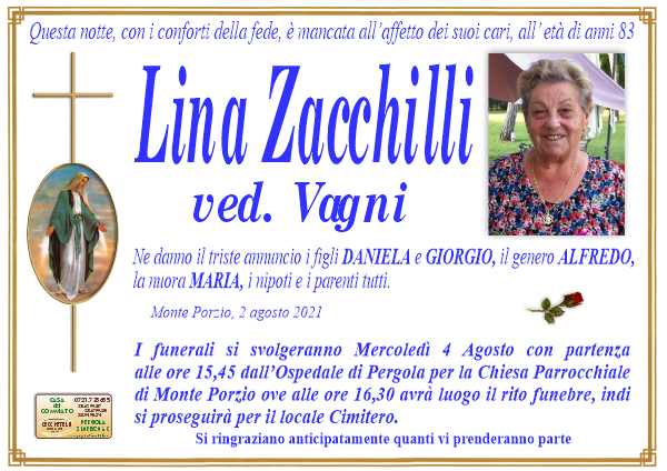 manifesto funebre di Zacchilli Lina