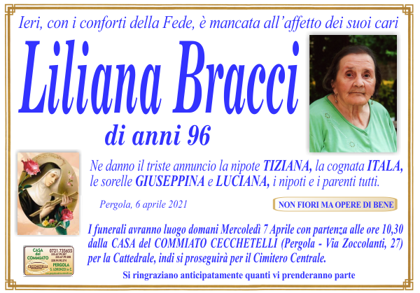 manifesto funebre di Bracci Liliana