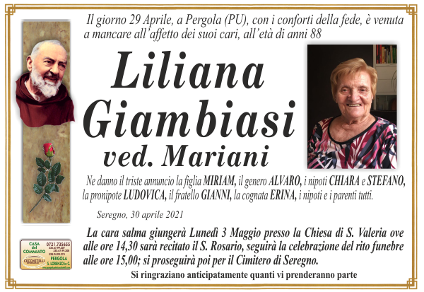 manifesto funebre di Giambiasi Liliana