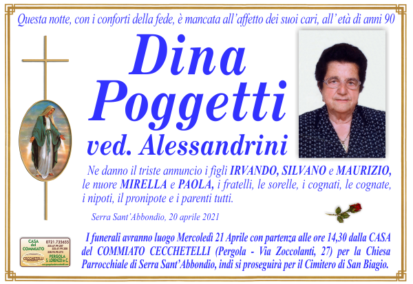 manifesto funebre di Poggetti Dina