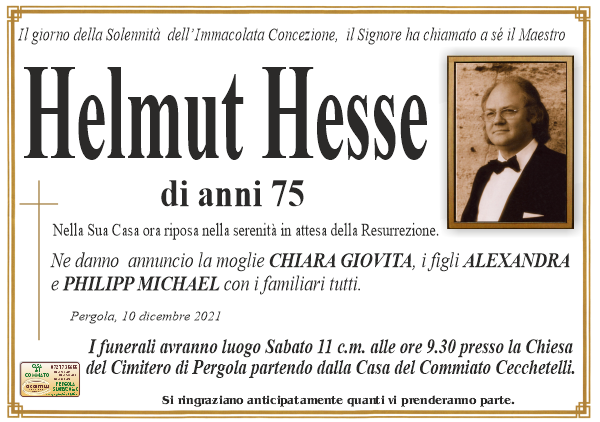 manifesto funebre di Hesse Helmut