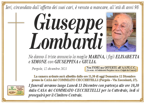 manifesto funebre di Lombardi Giuseppe