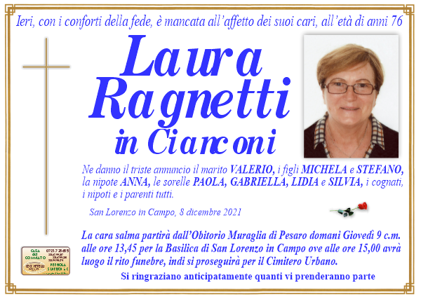 manifesto funebre di Ragnetti Laura