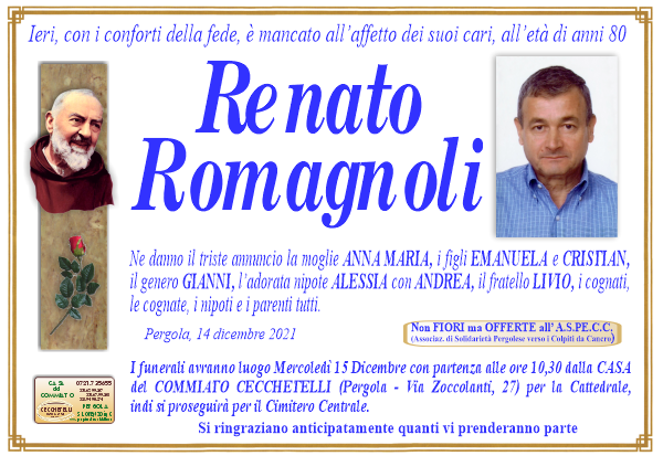 manifesto funebre di Romagnoli Renato