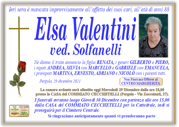 manifesto funebre di Valentini Elsa