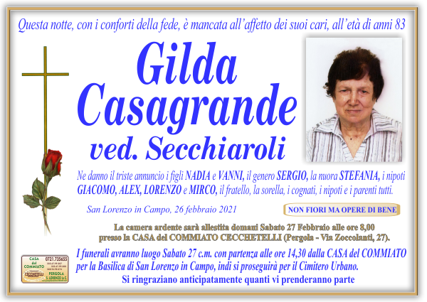 manifesto funebre di Casagrande Gilda