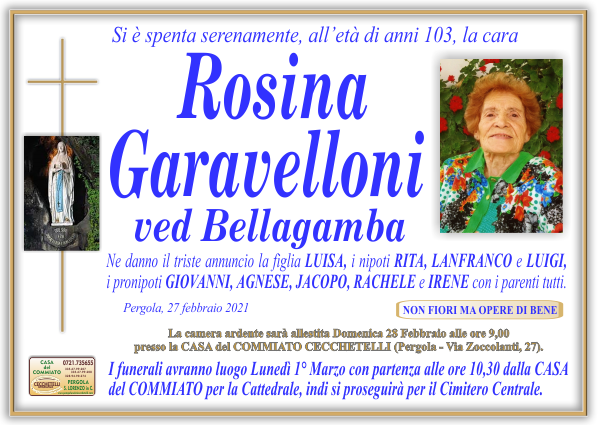 manifesto funebre di Garavelloni Rosina